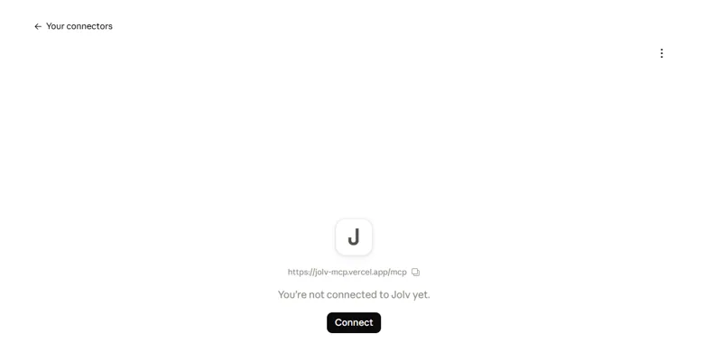Fiche du connecteur Jolv dans Claude, avant connexion : bouton Connect.